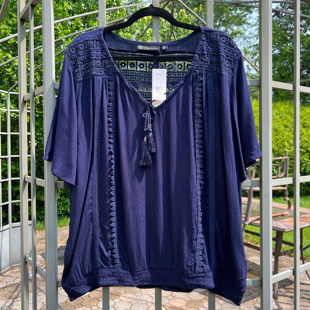 NWT NY&Co Crochet Tie Front Top - Size XXL